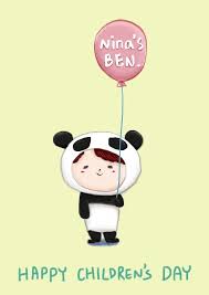 祝大家心裡都保有一顆幼稚可愛的心 兒童節快樂 happy children day cute panda kid balloon illustration ninasben