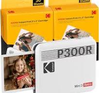 KODAK Mini 3 Retro 4PASS Portable Photo Printer (3x3 inches) Initial 8  Sheets + 60 Sheets Bundle, White