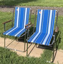 2 Vintage Airstream Zip Dee Blue Canvas Folding Lawn Chairs Rv Retro Camper Lawn Chairs Retro Campers Vintage Airstream