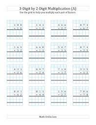 The 3 Digit By 2 Digit Multiplication With Grid Support A Math Worksheet Multiplication Worksheets Math Multiplication Worksheets Multiplication