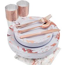 Choose from contactless same day delivery, drive up and more. Marbled Rose Gold Reusable Plastic Plates And Silverware Set Serves F W Woolworth Co