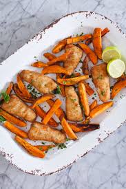 This sums up 5 easy meal ideas with gorton's fish sticks! Sheet Pan Fish And Sweet Potato Meal Sweet Potato Recipes Gorton Recipe Meals