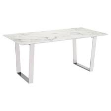 Audrey Modern Regency White Stone Silver Stainless Steel Rectangular Dining Table In 2020 Stainless Steel Dining Table Dining Table Marble Dining