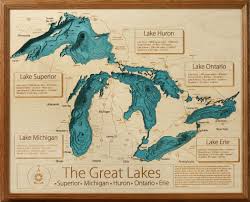 Bathymetry Map Of The Great Lakes Region Lake Art Wooden