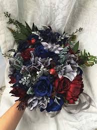 It's the middle of october and i'd like to share some color scheme for fall or winter with you. Wedding Bouquet Burgundy Navy Blue Red Peony Steel Silver Etsy In 2021 Red Bouquet Wedding Faux Flowers Wedding Blue Wedding Flowers