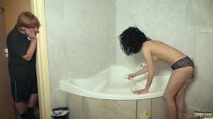 Old grandpa fucks innocent teen in bathroom and cums in her mouth