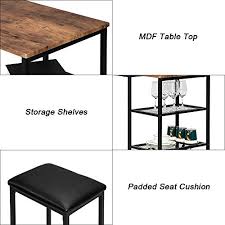 The pub table's four tapered legs complement the contemporary look of the set. Vingli Bar Table Set 3 Piece Counter Height Dining Set Vintage Pub Dining Set With Storage Shelves Wood Bar Table And 2 Upholstered Stools For Kitchen Bar Living Room Party Room In Dubai