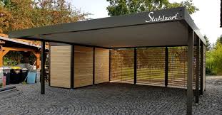 Doppelcarport Mit Gerateraum Metall Holz Ulm Modern Stahlzart Doppelcarport Stahlcarport Carport