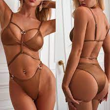 Fashion Women Sexy Bikini Sexy Metal Ring Strip Solid Bikini Swimsuit  CHMORA 