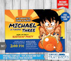 Advertisement these invitations comes in 5×7″ in size with so many characters on it where you can choose the best for you. Download Birthday Invitation Templates Dragon Ball Z Invitation Dragon Ball Z Birthday