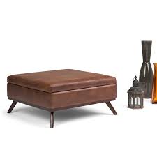 Simpli Home Owen Distressed Saddle Brown Square Coffee Table Ottoman With Storage Axcot267l Dsb Rona