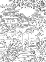 Nature of japan coloring book for children cartoon japanese garden. Printable To The Japanese Temple Coloring Page For Both Aldults And Kids