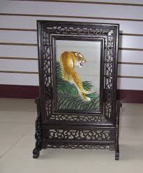 Chinese Double Sided Hand Embroidery Tiger Table Screen Home Decoration The Central Embroidery Can Be Revolving Decor Home Decor Hand Embroidery