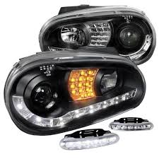 Vw Golf Gti Black R8 Style Led Signal Porjector Headlights Led Drl Fog Lamps Fog Lamps Projector Headlights Led Fog Lights