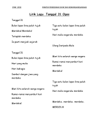 Tiga satu bulan lapan lima puluh tujuh hari mulia negaraku merdeka 31. Lirik Lagu Docx