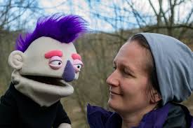 Punk Guy Purple Hair Professional Hand Puppet, Ventriloquist Dummies OOAK