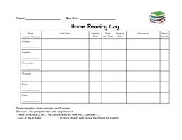 Home Reading Log Chart