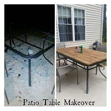 Patio Table Makeover Wood Patiotablemakeoverwood Patio Table Makeover Shattered Glass Redo In 2021 Patio Furniture Makeover Patio Table Redo Diy Patio Table