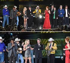 At the CMA Awards, Alan Jackson, Brad Paisley, Carrie Underwood, and Reba  McEntire took the stage for what began as a lively performance with classics  like "Guitars, Cadillacs" and "Don't Rock the