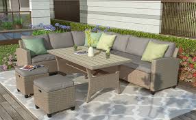 Merax 5 piece outdoor bistro set. Amazon Com Merax Patio Furniture Dining Set 5 Piece Outdoor Conversation Set All Weather Wicker Sectional Sofa Couch With 2 Ottomans And Throw Pillows Brown Patio Lawn Garden