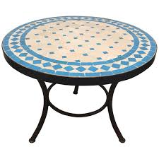 Moroccan Mosaic Outdoor Turquoise Tile Side Table On Low Iron Base Turquoise Tile Mosaic Tile Table Mosaic Table