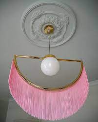 Pretty In Pink Fringe New Bedroom Light The Pink Fringed Brass Pendant Light Is A Little Bit Hans A Brass Pendant Light Pink Decor Contemporary Light Fixtures