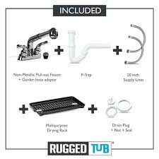 Concrete is also likely to break if it is dropped or struck. Rugged Tub 24 In X 22 In Recycled Polypropylene Black Laundry Sink With 2 Hdl Non Metallic Pullout Faucet And Installation Kit B24bk1 The Home Depot