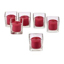 The bulk votive candles are available 44 trendy colors perfect for weddings, wedding favors and special occasions. Light In The Dark Clear Glass Square Votive Candle Holders With Red Votive Candles Set Of 12 Litd Vcg 12 Sqr 1012 Red The Home Depot