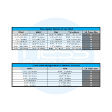 Arena Size Charts Adult Racing Swimwear Ness Swimwear