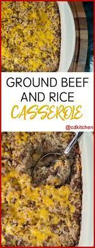 An Easy Family Favorite Ground Beef Is Mixed With Onion Soup Mix Cream Of Mushroom Soup Onion And Rice And Beef Recipes Easy Rice Casserole Recipes Recipes