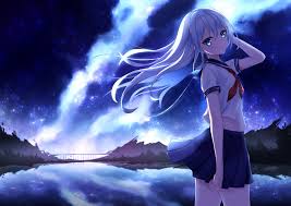 hình nền cô gái, bộ đồ thủy thủ, đêm, anime, nghệ thuật, HD màu xanh: màn hình rộng: độ nét cao: toàn màn hình