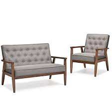 baxton studio 2 piece mid century modern tufted loveseat and chair set in gray love seat tufted loveseat mid century lounge chairs