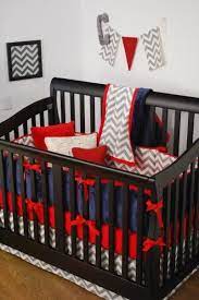 For instance, my mom and i made all of the baby bedding. Red Grey Chevron And Navy Crib Bedding In The Nursery Chevron Banner With Red Pennant Quarto Bebe Quarto