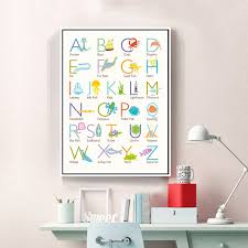 Us 2 0 Modern Colorful Cute Animal Alphabet Chart A4 Canvas Art Print Poster Nursery Wall Picture Kid Baby Room Decor Painting No Frame In Painting