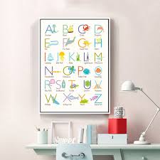 Us 2 0 Modern Colorful Cute Animal Alphabet Chart A4 Canvas Art Print Poster Nursery Wall Picture Kid Baby Room Decor Painting No Frame In Painting