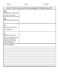R A C E Short Answer Response For Oranges By Gary Soto Teaching Writing Short Answers Paragraph Graphic Organizers