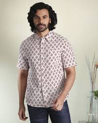 Young handsome man in white shirt with excess weight, in normal shape and with underweight. Men S Ethnic Print Kurta Shirt