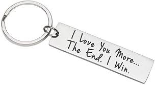 He needs time to unwind and relax. Amazon Com Husband Wife Keychain Christmas Gifts For Him Her I Love You More The End I Win Key Chain For Boyfriend Anniversary Presents Girlfriend Birthday Wedding For Fiance Funny Man Woman Present