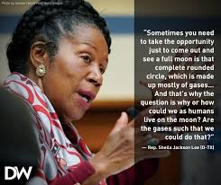 Sheila Jackson Lee's full remarks about the eclipse are absolutely wild.  Not only does she claim that the Moon is made of gases, she also says there  are solar systems "smaller than