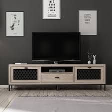 Zeus Modern Metal Ayakli Tv Unitesi Naturel Gri Cam Modern Tv Tv Unitesi