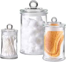 Mdesign glass storage apothecary jar for bathroom vanity, 3 pack. East Creek Mini Glass Apothecary Jars Cotton Jar Bathroom Storag