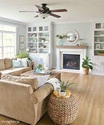 Coastal Family Room And Fireplace Makeover Sand And Sisal Farm House Living Room Coastal Living Rooms Coastal Family Rooms