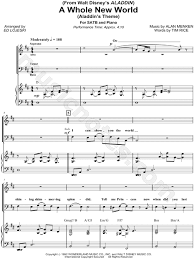 Download alan menken a whole new world (from aladdin) sheet music notes and printable pdf score arranged for easy piano. A Whole New World Aladdin S Theme From Aladdin Satb Choir Piano Choral Sheet Music In D Major Download Print Sku Mn0078780