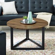 Nsdirect 36 inches round coffee table, rustic wooden surface top & sturdy metal legs industrial sofa table for living room modern design home furniture with storage open shelf (light walunt) 4.4 out of 5 stars. Welwick Designs 32 In Dark Walnut Medium Round Mdf Coffee Table Hd8126 The Home Depot