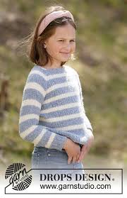 The piece is worked in drops air. Sky Stripes Jumper Drops Children 34 21 Free Knitting Patterns By Drops Design