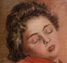 Portrait Sleeping Girl by Danish German Genre Painting Master 19th Century 