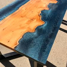 Yew Wood Dark Blue Resin River Coffee Table Wood Resin Table Yew Wood Wood Table Design