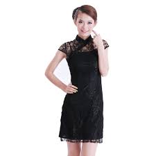 Robe de soirée chic à petit prix ! Robe Chinoise Courte Dentelle Noir