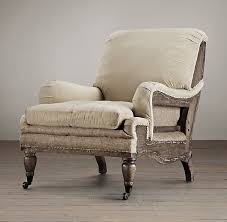Deconstructed English Roll Arm Chair Antiqued Linen Furniture Chair Upholstered Chairs