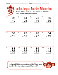 Subtraction with regroup printables for preschool and kindergarten basic geometry. Two Digit Subtraction With Regrouping In The Jungle Worksheet Education Com